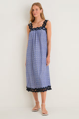 Azure Ikat Embroidered Ellis Dress