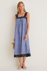 Azure Ikat Embroidered Ellis Dress