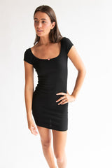 Square Neck Rose Bud Ribbed Mini Dress