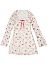 Lace Cherry Bow Long Sleeve Mini Dress