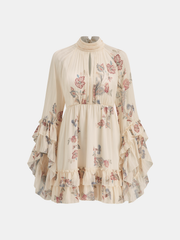 Layered Ruffled Floral Chiffon Mini Dress