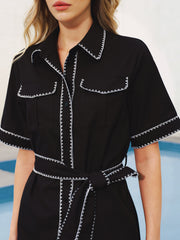 Contrast Stitch Belted Shirt Dress