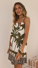 Bethani Mini Dress - Green/Beige Palm