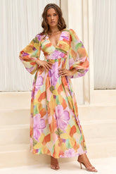 Soft Seduction Chiffon Maxi Dress - Orange Multi