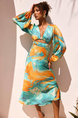 Young And In Love Midi Dress - Blue Multi