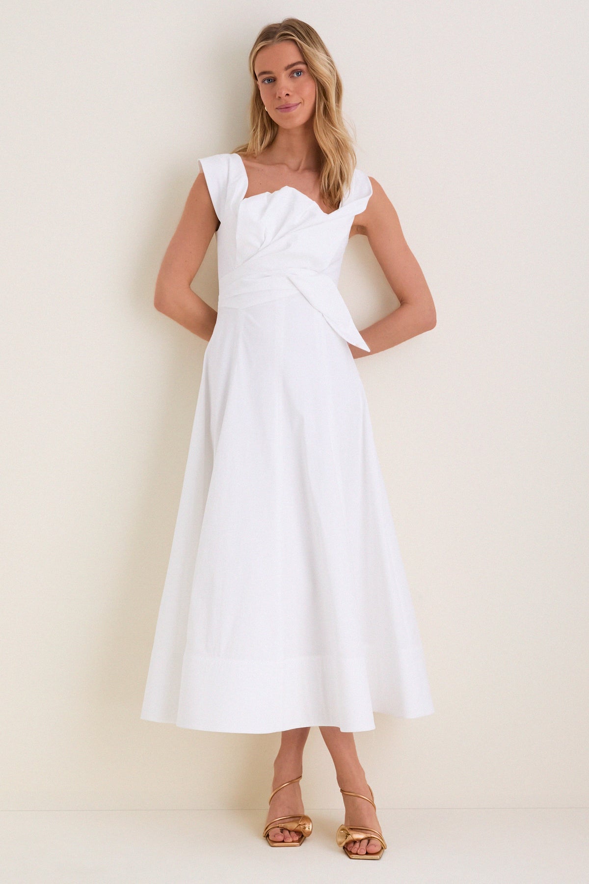 White Cotton Poplin 3D Floral Dress