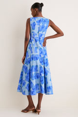 Floralis Blue Charlie Pleat Midi Dress