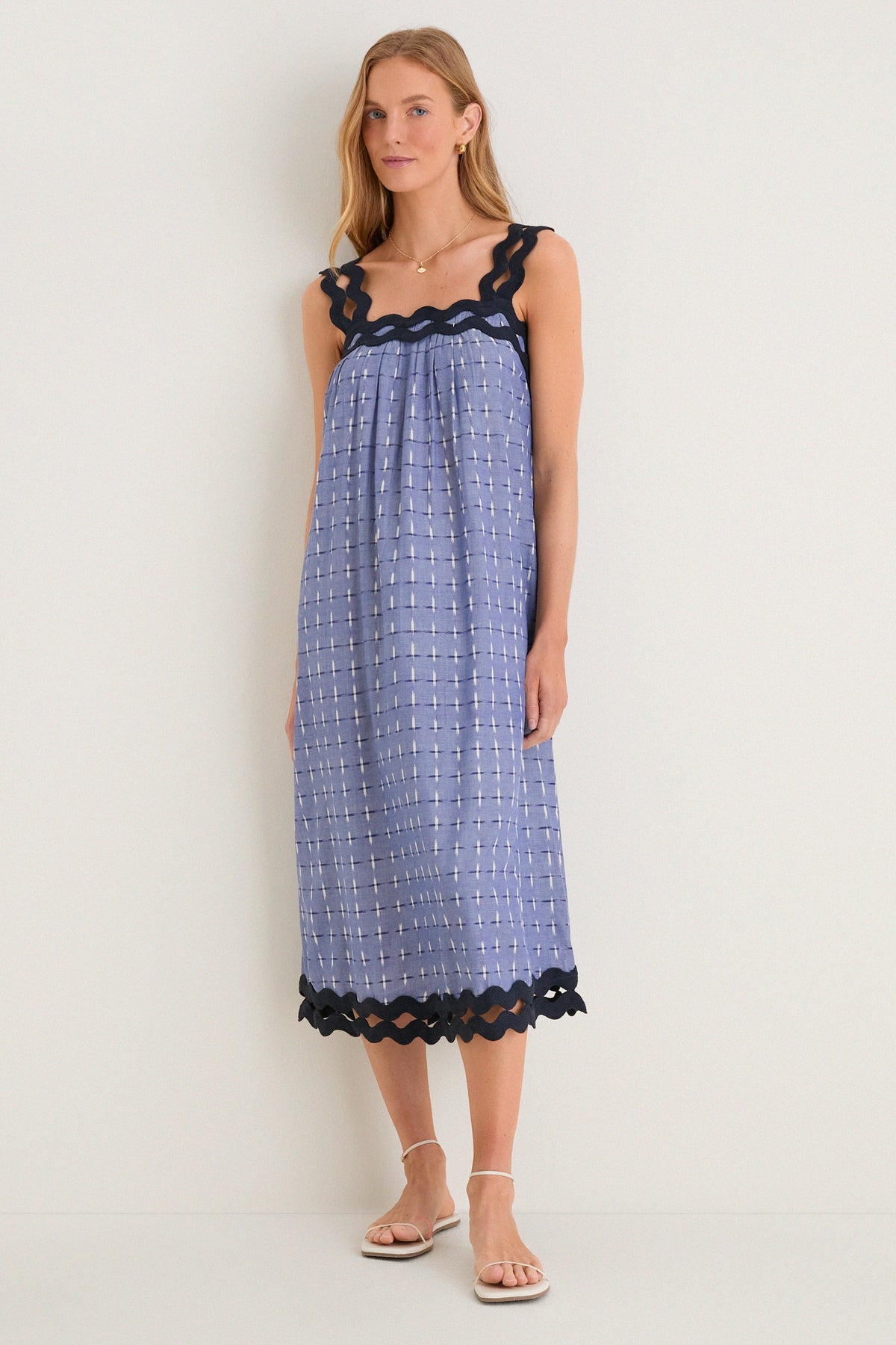 Azure Ikat Embroidered Ellis Dress