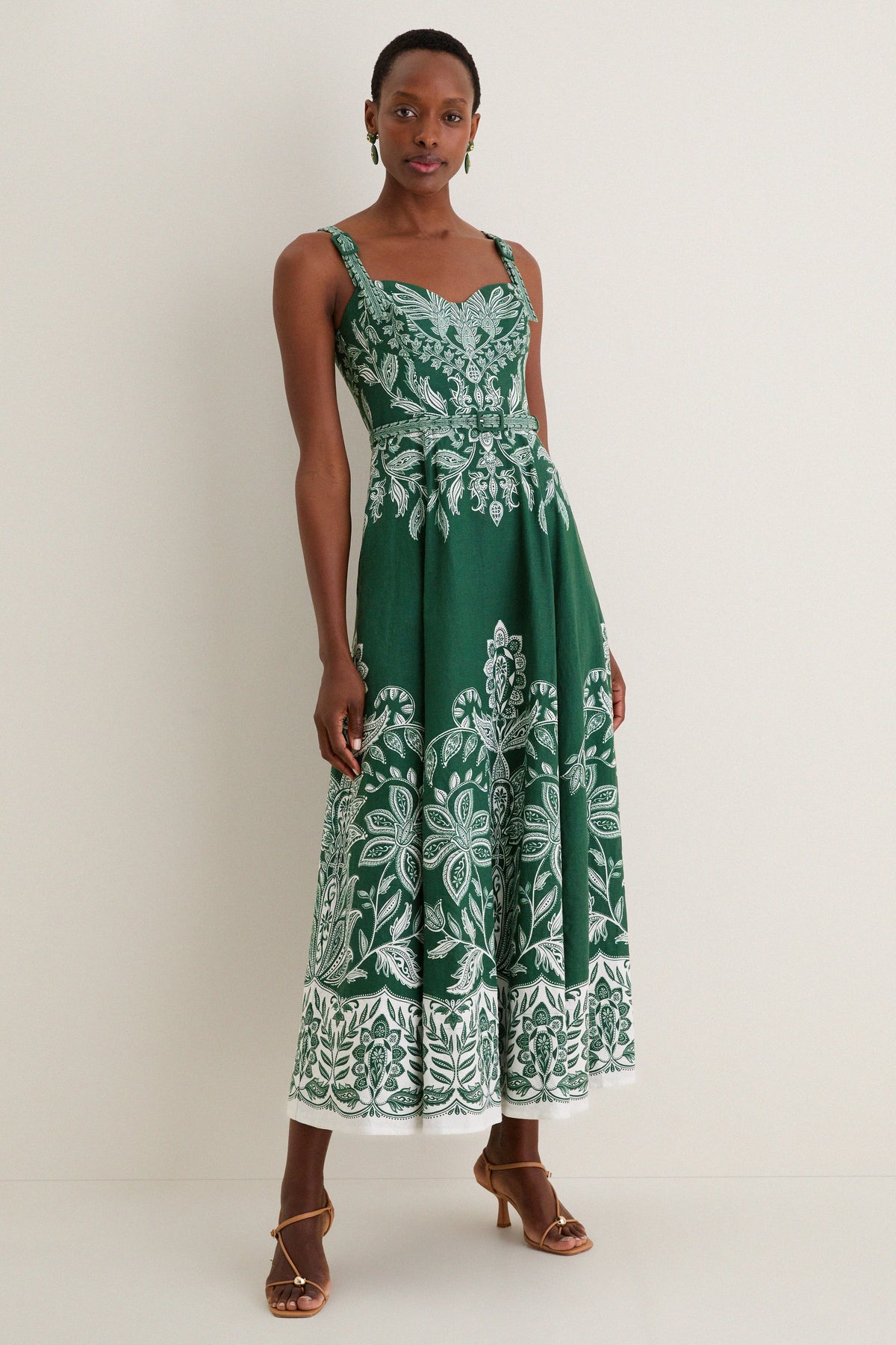 Miranda Dark Green Belt Buckles Maxi Dress