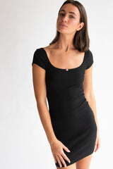 Square Neck Rose Bud Ribbed Mini Dress