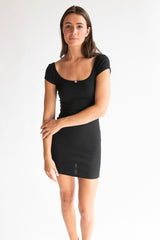 Square Neck Rose Bud Ribbed Mini Dress