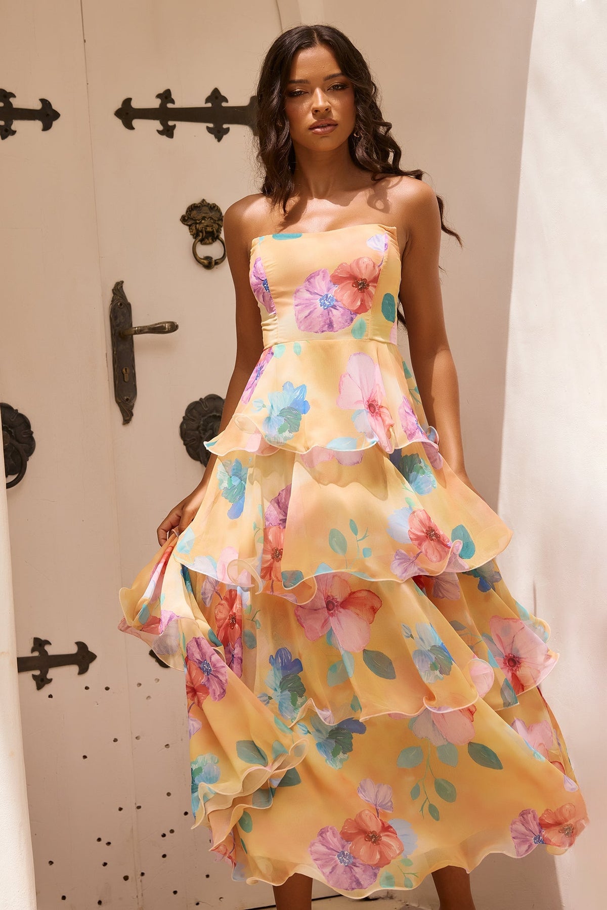 Free Daydream Chiffon Maxi Dress - Yellow Multi