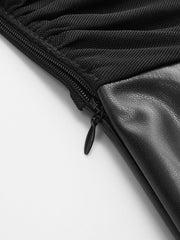 Mesh Ruched Panel Faux Leather Mini Dress