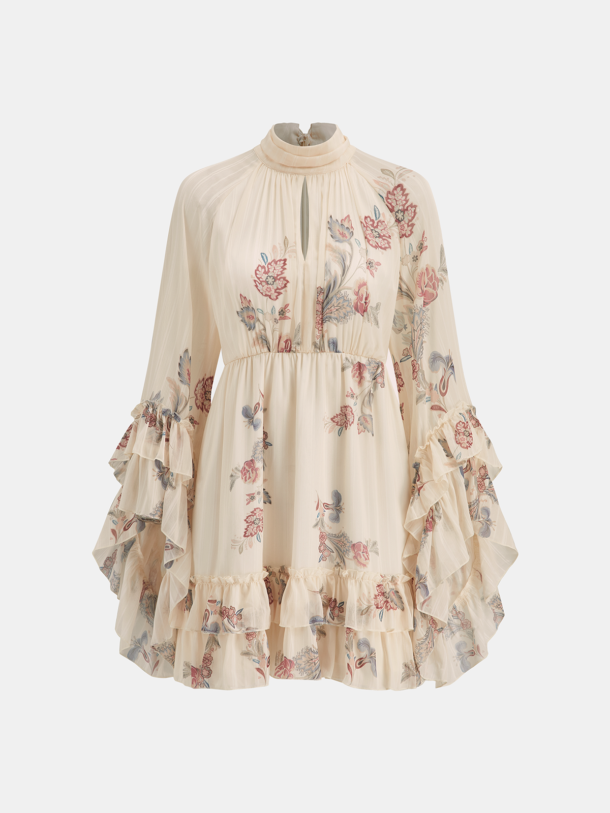 Layered Ruffled Floral Chiffon Mini Dress