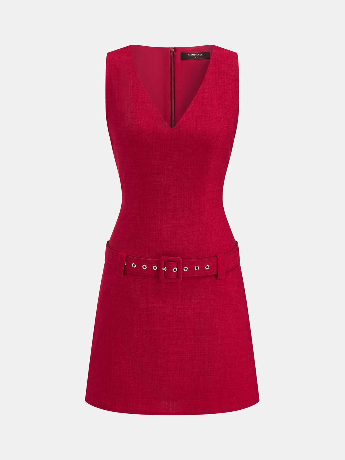 Belted V-Neck Sleeveless Mini Dress