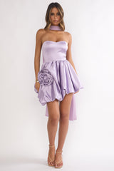 Lilianne Rosette Bubble Hem Mini Dress Lilac