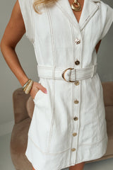Reign White Denim Belt Mini Dress